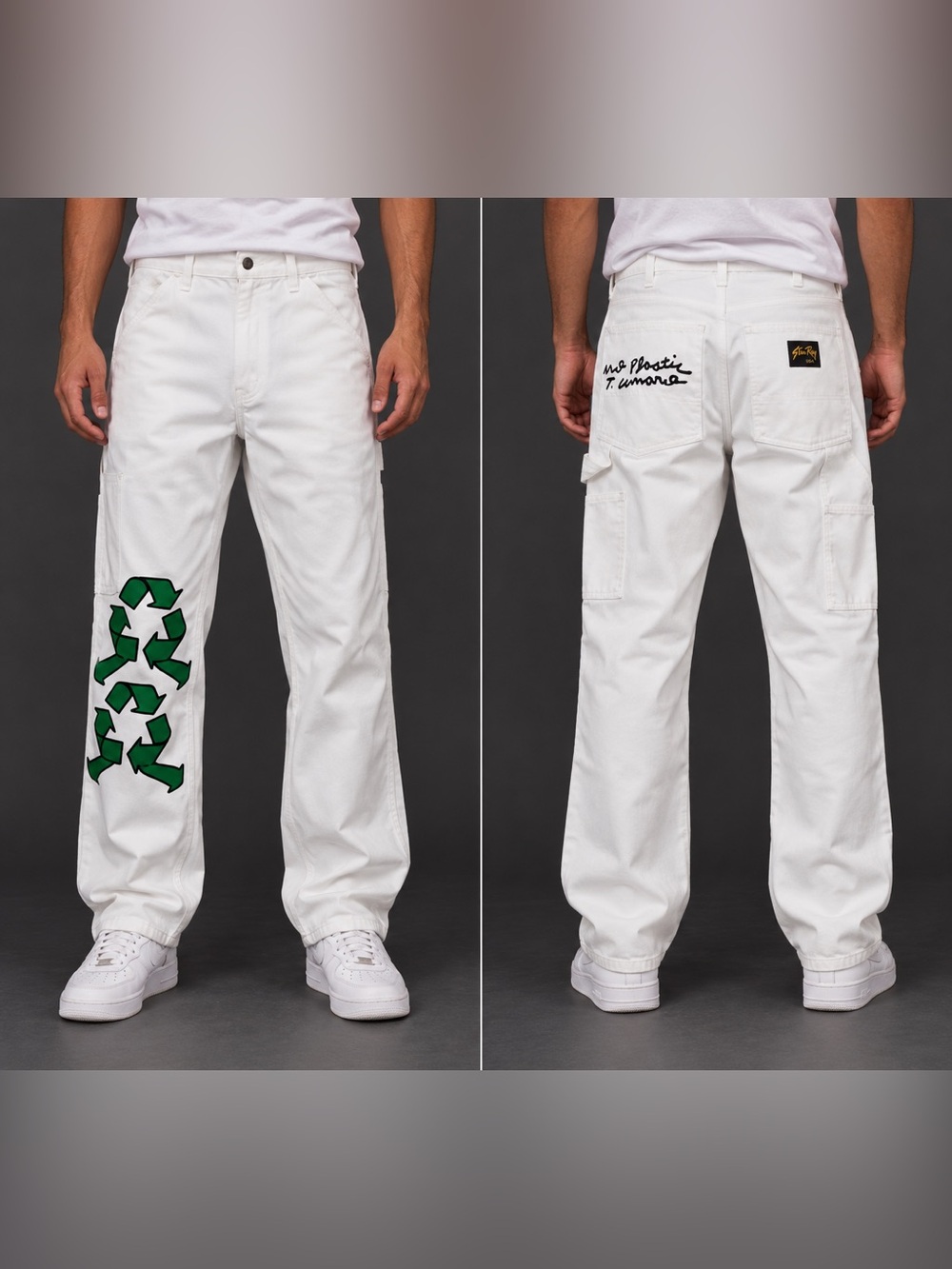 Earthling VIP x Stan Ray Painter Pants Men’s 32x36 White Recycle Graphic USA